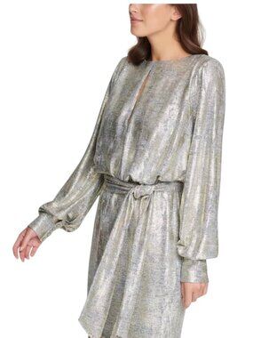 Vince Camuto Metallic Tie-Waist Cocktail Mini Dress, 12